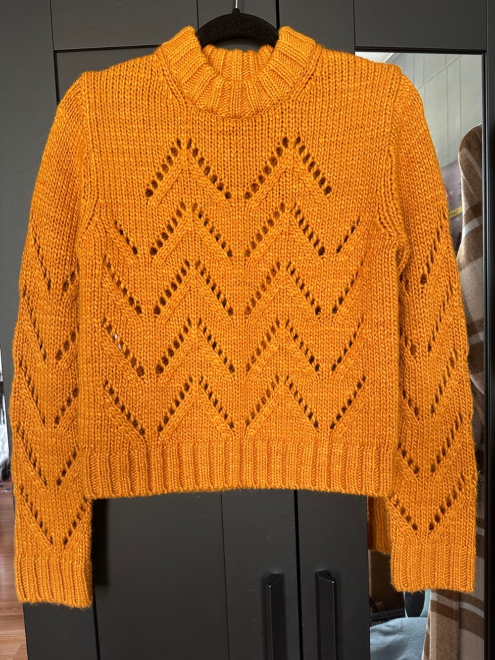 French Connection Golden Oak Chevron Open-Stitch Turtleneck Sweater